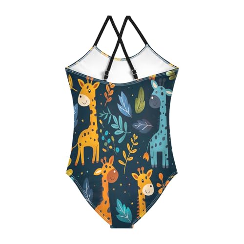 Cute Cartoon Giraffes Blue Kids Swimwear Girls, Beach Swimsuit, 3-10T Girls Athletic Swimsuit2