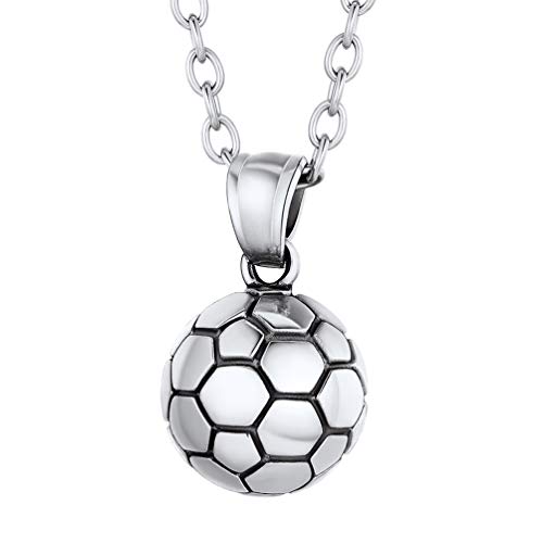 PROSTEEL Stainless Steel/Gold Plated/Black Soccer Football Necklaces Pendant with Chain for Men Women Sport Fan Jewelry Soccer Charm Necklace