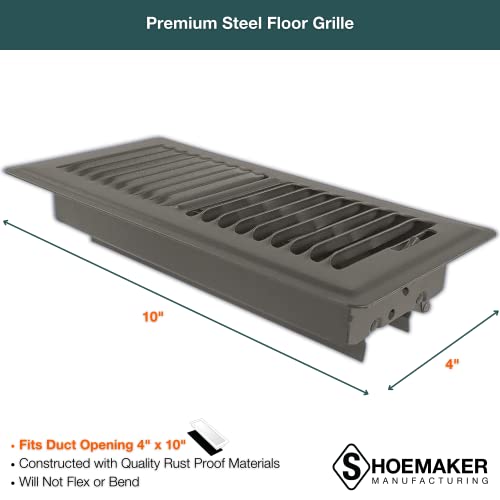4x10 Inch Black Metal Floor Register Vent - Cast-Iron Style HVAC Diffuser For Heat & AC