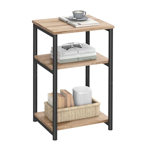 VASAGLE Side Table, Small End Table, Tall Nightstand for Living Room, Bedroom, Office, Bathroom, Camel Brown and Classic Black ULET273B50 Camel Brown + Classic Black