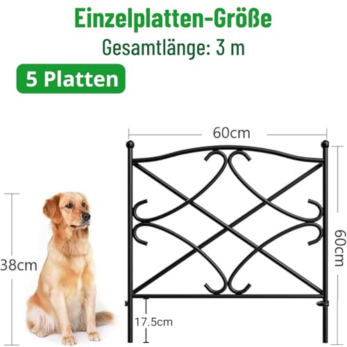 Amagabeli Garden Home 5PCS 60CM X 3M Beetzaun Metall Zaunelemente Dekorative Metall Gartenzäune Zaunelementen Gartenzaun Metall Zaun Garten Komplettset Zaun Metall Holz Draht Zäune Metall