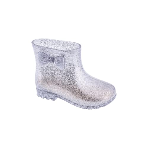 Bota Galocha Infantil Laço Proteção Chuva Impermeável Coturno Menina (Maxi Glitter Prata, br_footwea