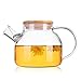 TAMUME 1000ML Théière en Verre Transparente avec Couvercle en Bambou et Acier Inoxydable Bobine de Filtre Cruche Verre Idéal pour Contenants de Thé aux Fruits et Théière en Fleurs
