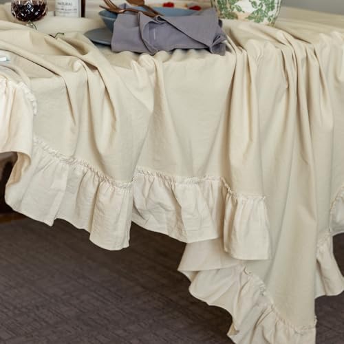 Nappe rectangulaire coton blanc 150x260 cm style ferme rétro à volants - 8