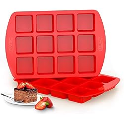 SILIVO Silicone Brownie Pan with Dividers - 2 Pack 12-Cavity Non-Stick Silicone Molds for Brownie Bites, Fudges and Minecraft Cakes