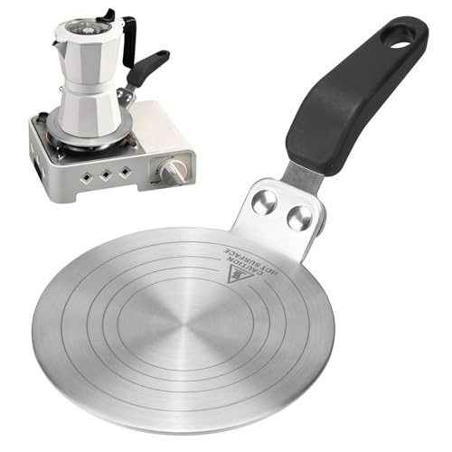 Induction Hob Converter Plate Adapter for Moka Pot Stainless Steel 13cm (5 inch) For Gas & Induction Hobs Heat Resistant Handle