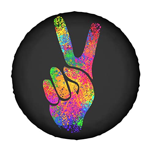 Image of Hippie Two Fingers Symbols Peace Sign Spare Tire Cover Dust-Proof Wheel Tire Cover Fit Trailer, RV, SUV and Many Vehicle 14 Inch