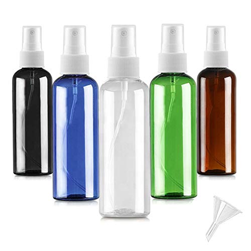 Spray Bottles - 5 Pack 3.38oz/100ml Colorful Empty Fine Mist Plastic Mini Makeup Travel Sprayer Bottle Set, Portable Refillable Liquid Containers with 1pcs Funnels