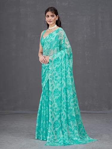 Image of Garden Vareli Nara Chiffon All-Over Floral Print Saree With Blouse Piece