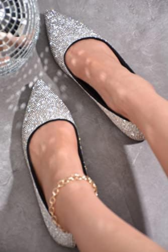 Cape Robbin Rhinestone Ballet Flat Shoes for Women DORAMI - Silver 8 | Image 1