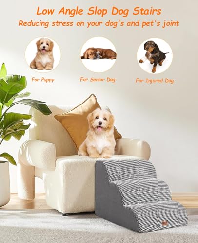 Image of Dog Steps for High Bed - 4 Step Pet Stairs for Small Dogs, Non-Slip