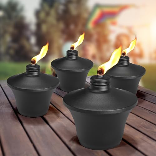 FALBAWR 4-Pack Citronella Tabletop Torches, 14.5 oz Table Top Torches for Outdoor, Metal Oil Burner Candles, Garden Torches with Fiberglass Wick for Yard, Patio, Deck, Garden, Party, Landscape