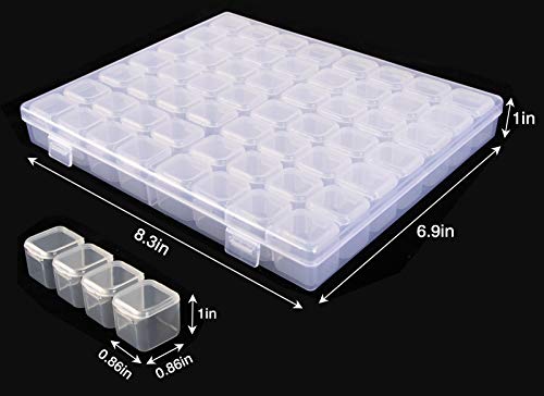 SGHUO 5 Pack 56 Grids Diamond Painting Boxes Organizer Plastic 5D Diamond Embroidery Storage Box with 400pcs Label Stickers for Sewing, Nail Diamonds, Diamond Painting Accessories