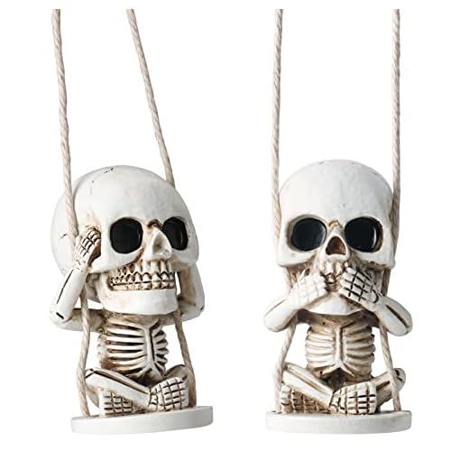 Car Mirror Hanging Accessories Cute Sugar Skull Decor Rear View Mirror Charms Funny Swinging Skeleton Rearview Mirror Decoration Interior Car Truck Ornament Fathers Day Goth Gifts for Him Men Teens