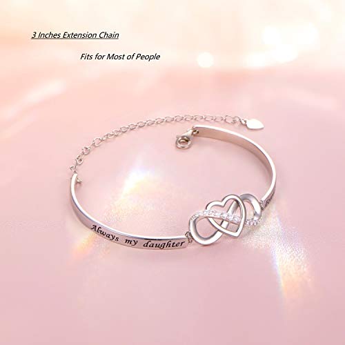 925 Sterling Silver Infinity Love Heart Bracelet With Inspirational Message for Daughter from Mother Father, Adjustable Length Bangle Bracelets Daughter Jewelry for Women Girls - Image 6