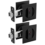 goldenwarm Matte Black Square Pocket Door Lock with Indicator, Pocket Door Hardware for 2-1/8'' Round Bore Hole, Pocket Door Handles Fit 1-1/4'' to 2'' Thickness Sliding Door 2-3/8'' Latch 2 Pack