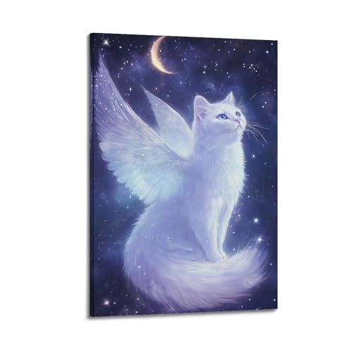 Tableau chat blanc étoilé WIZIGM cadeau idéal décoration chambre enfant ou salon