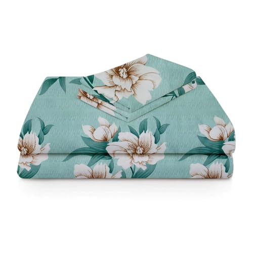 Image of VAS Collections Premium 3D Printed 144 TC Microfiber Single Bedsheet with 1 Pillow Covers (220X152 cm) Light Green