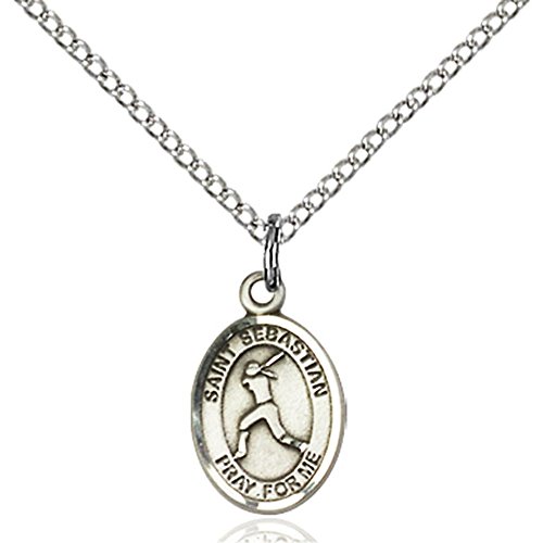 Bonyak Jewelry Saint Medal Collection Sterling Silver St. Sebastian Pendant 1/2 x 1/4 inches with Sterling Silver Lite Curb Chain