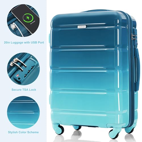 Image of Luggage Sets, ABS Hardshell Suitcase Spinner Wheels with USB Port TSA Lock