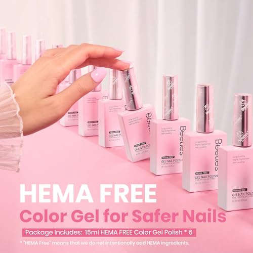 Image of Beetles Nude Pink Gel Nail Polish Set, 6 Colors 15ML HEMA-Free Pink Jelly | Full Size Sheer Gel Polish Translucent Nail Concealer High Gloss Soak Off UV Salon Colorful Bottle Gel Gift