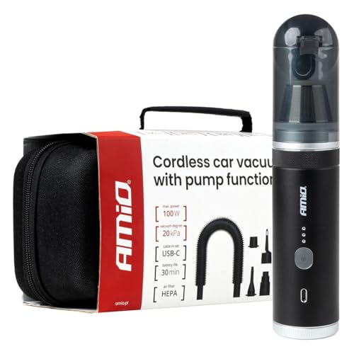 AMIO Aspirateur Voiture sans Fil 100W Rechargeable USB-C 20000Pa avec Fonction Pompe et Filtre HEPA
