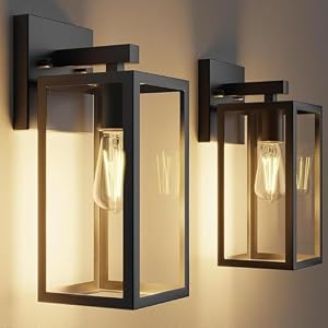 Kalium Porch Lights Outdoor Wall Light Fixture, Matte Black Wall Sconce | Toughened Frame, Clear Glass Shade, Waterproof Lanterns, for Patio, Exterior, Front, Door, Entryway
