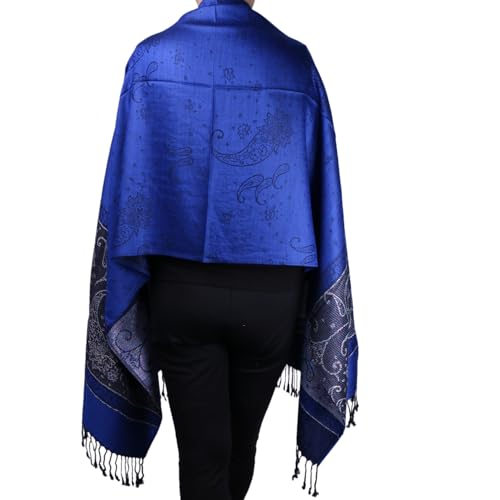 Women Tow Tone Pashmina Reversible Paisley Shawl Wrap Jacquard Scarf w/Fringes3