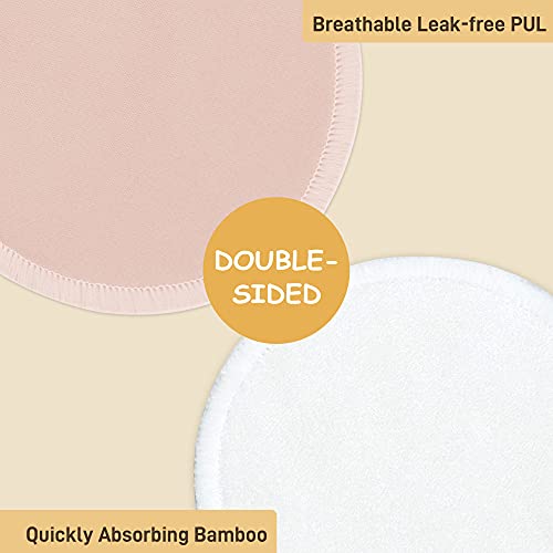 Langsprit Leak-Proof Reusable Bamboo Nursing Pads(14 Pack),Super Absorbent Washable Breast Pads With Laundry Bag (Morandi, Round) #TOP2