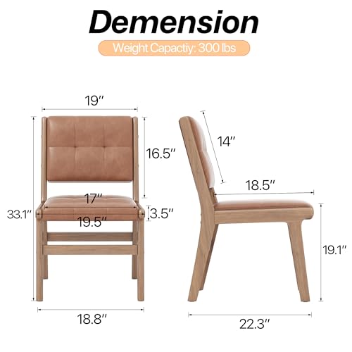 Image of KCC Modern PU Leather Dining Chairs Set of 6, Upholstered Kitchen Chairs with Solid Wood Legs and Comfortable Seat for Dining Room Lounge Bedroom(Brown)