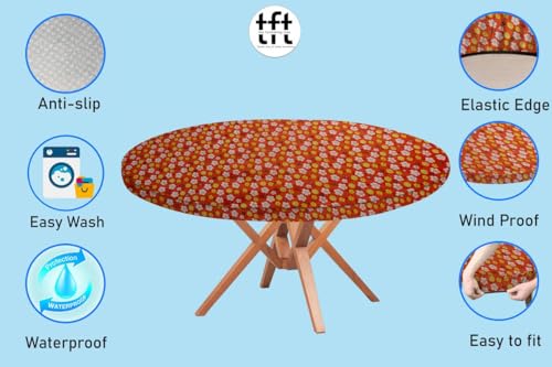 Image of The Furnishing Tree Round Elastic Fitted Dining Table Cover WxL 40x40 Inches Mini Floral Pattern Orage