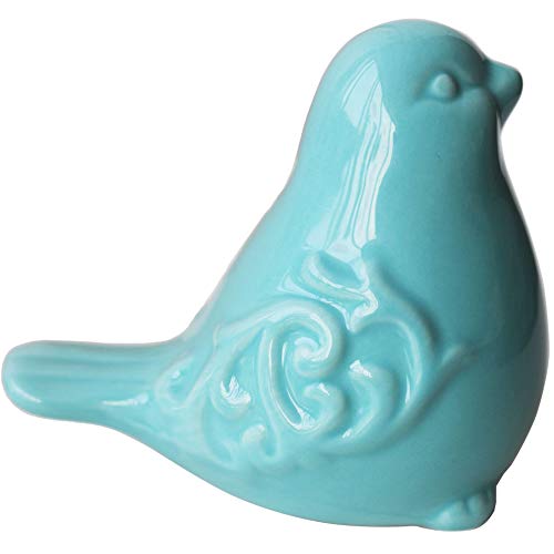 realideas Blue Glazed Ceramic Bird Figurine, Bird Statue, French Country Garden Cottage Bird Ornaments, Home Decor Accents Collectible Bird Figurine
