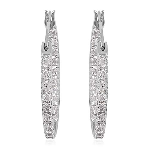 925 Sterling Silver Hoop Earrings Cubic Zirconia CZ Hoops Inside Out Hypoallergenic Round Rhodium Plated Dainty Fashion Jewelry Gifts for Women