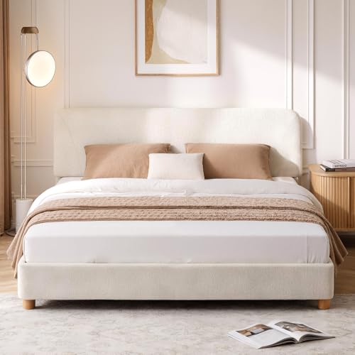BERRY NEST Queen Size Cloud Bed Frame, Soft Boucle Bed