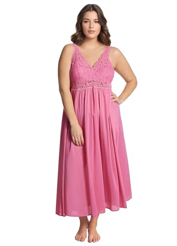 Image of Exquisite Form Women's 70807 Nylon Tricot Sleeveless Long Nightgown with Floral Lace