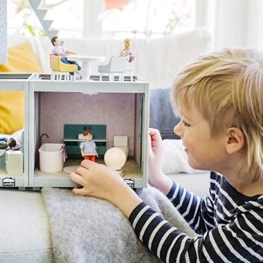 LUNDBY Dolls House Furniture Bathroom Set, Freestanding Bath + Sink Unit + Toilet + Mat + Towel, Doll House Accessories - Image 5