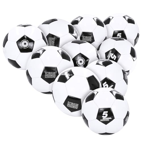 Ballons de football d'entraînement taille 5 lot de 10 avec pompe PVC 2.5 mm