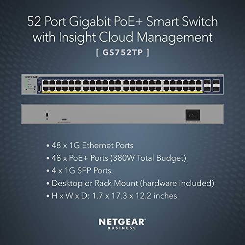 Image of NETGEAR 52-Port PoE Gigabit Ethernet Smart Switch (GS752TP) - Managed, Optional Insight Cloud Management, 48 x PoE+ @ 380W, 4 x 1G SFP, Desktop or Rackmount