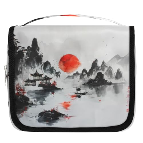 Bolsa de aseo de viaje con pintura japonesa para mujeres, hombres, niñas, niños, maquillaje, cosméticos, bolsa de baño, organizador de artículos de tocador, color, 4.5 L, Organizador de bolsas