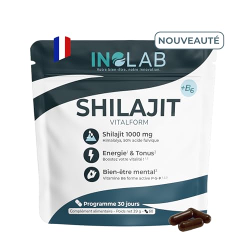 INOLAB Shilajit Pur de l’Himalaya 1000 mg, hautement dosé en acides fulviques (50%) et humiques I Énergie, boost metabolisme et bien‑être mental I 60 gélules vegan Fabriqué en France