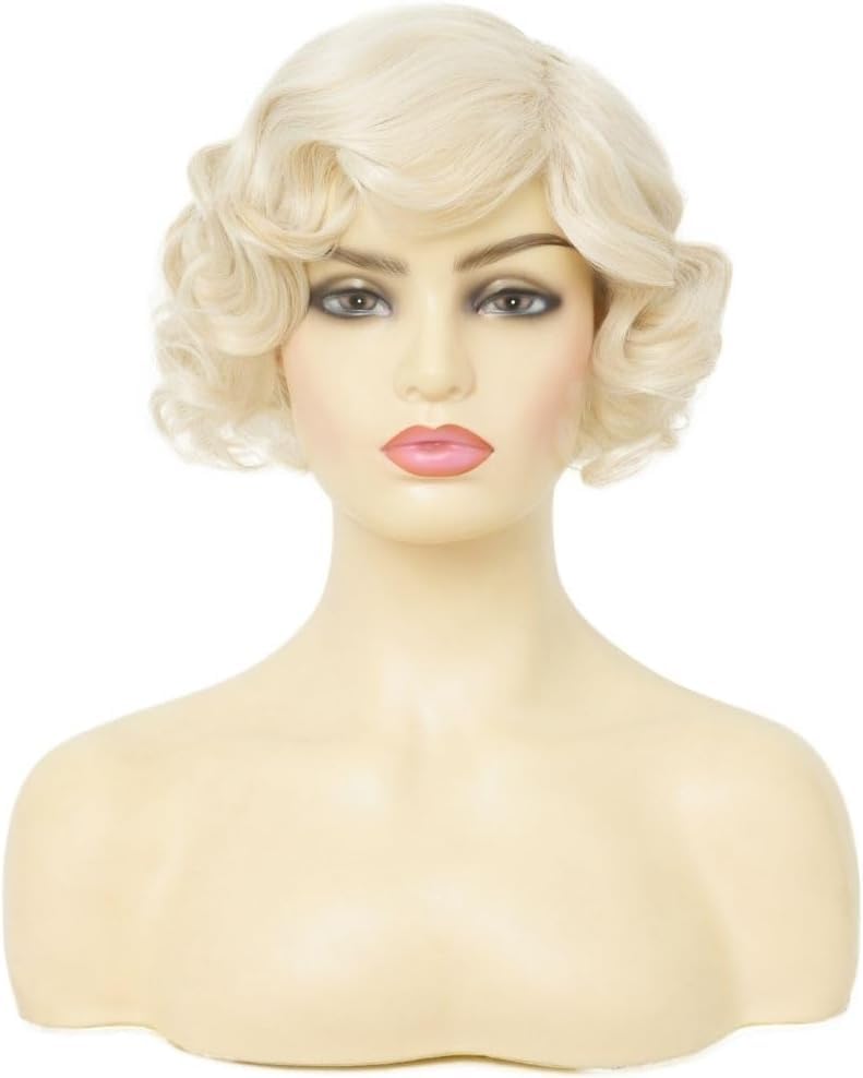 Blonde Finger Wave Wig for Women 1920s Short Curly Synthetic Heat Resistant Vintage Cosplay Costume Hair Wigs - Image 2