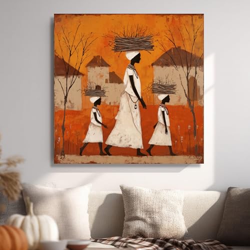 Peinture ethnique scène village africain toile déco authentique et humaine