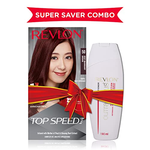 Image of Revlon Top Speed Hair Color For Woman - Deep Mahogany Brown 50 (with Outrageous Conditioner 190 ml)