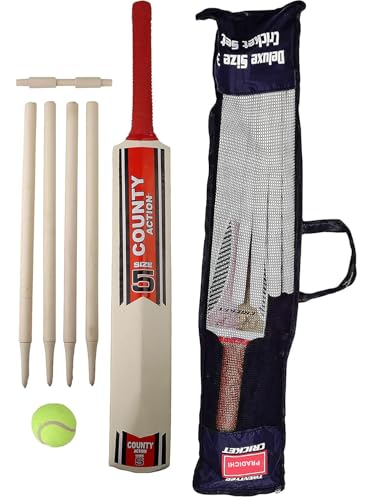 PRADICHI Komplettes Cricket-Set aus Holz mit Netz-Tragetasche – inklusive Schläger, Stümpfe,...
