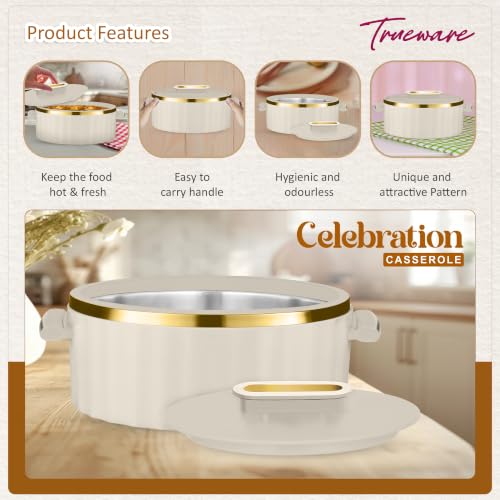 Image of Trueware Celebration Inner Steel Casserole 2300 ML | PU Insulated | BPA Free | Odour Proof | Food Grade| Ideal for Chapatti | Roti | Curd Maker | Thermoware | Hot Pot
