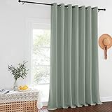 Picture of NICETOWN Sage Green Sliding Door Curtains 95 inches Long - Grommet Blackout Room Darkening French Door Sound Reducing Thermal Curtain for Living Room/Bedroom (W100 x L95, 1 Panel)