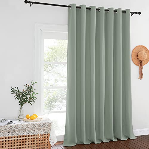 NICETOWN Sage Green Curtain for Sliding Glass Door, Grommet Thermal Insulated Large Window Treatment for Windows Energy Saving Patio Door Panel for Living Room, W100 x L120, 1 Panel