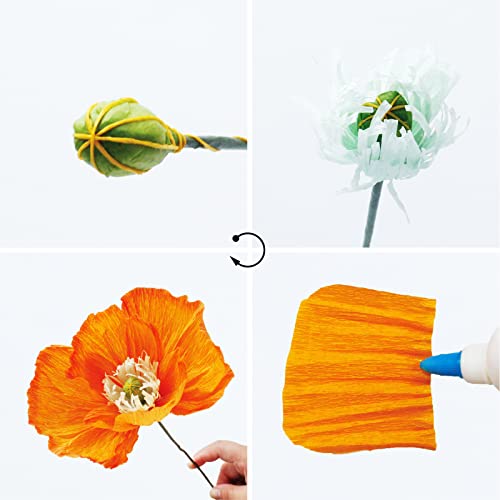 Crepe Paper Flower Diy Kits With 6 Rolls,12 Pcs Flowers Material With Paper Rolls,Iron Wire, Floral Tape For Birthday Party Festival Ornament Handmade Floral Gift Home Decor Paper Poppies Poppy #TOP3