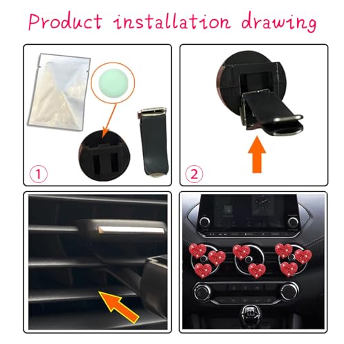 Image of 4 PCS Bling Car Air Conditioner Air Outlet Decoration, Diamond Studded Shiny Heart-Shaped Clip, Cute Charm Interior Aesthetic Ornaments for Women, Universal Car Interior Accessories (Red)