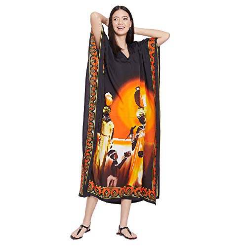 Image of Oussum Plus Size Kaftan Dresses for Women, Polyester Summer Caftan Cover Up Maxi Beach Dress, 1X-3X